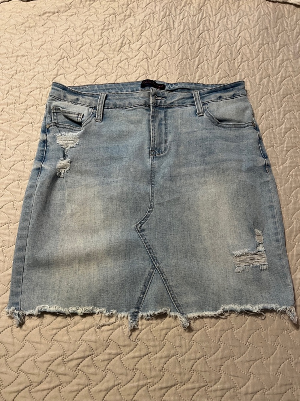 Celebrity Pink Light Blue Distressed Denim Mini Skirt